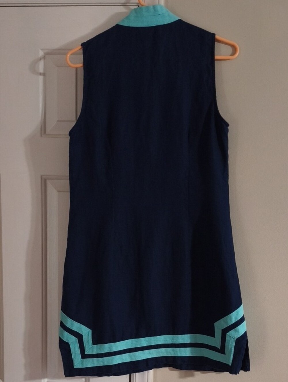 Sail to Sable Navy Shift Dress with Aqua Trim - Picture 3 of 7